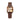 The NZ Wall - Elegant retro women’s analog watch with minimalist dial, waterproof design, leather strap, in brown color.
