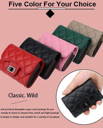 Sheepskin Expanding Card Holder Diamond Plaid Women