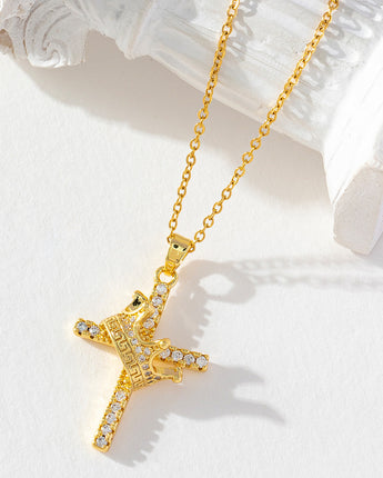 Crown Cross Clavicle Chain 18K Gold Zircon Pendant Necklace