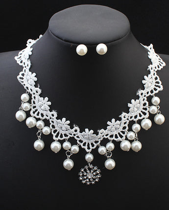 European fashion elegant jewelry bride wedding accessories necklace pearl necklace set of high-end super cost-effective package