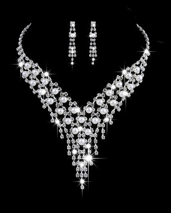 Wholesale fashion OL bridal jewelry set, claw chain earrings, Pearl Rhinestone Necklace 465