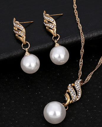 Europe and the United States eBay explosion models accessories wholesale bride accessories Pearl Diamond Necklace Set Earrings wavy lines