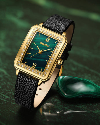 Women's Exquisite Small Green Watch Set Gift Box Square