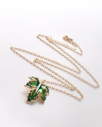 Maple Leaf Enamel Drip Glazed Long Necklace For Women