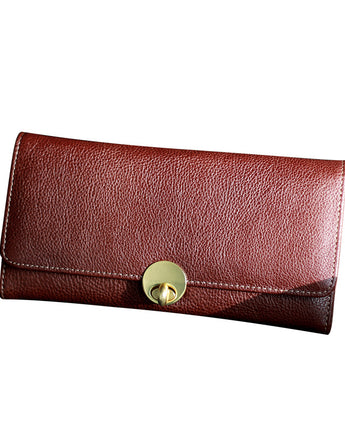 Women's Long Thin Top Layer Cowhide Lock Two-layer Wallet