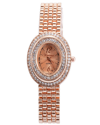 Women's Fashion Casual Oval Dial Diamond Quartz Watch