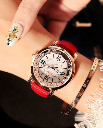 Mobile rhinestone women's watch Korean fashion trend student retro belt watch quartz watch