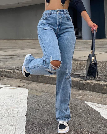 Woman Jeans Streetwear Vintage Quality Fashion Harajuku Straight Pants High Waist Clothes Wide Leg Denim Clothing Blue