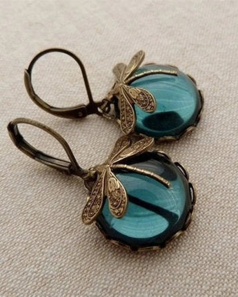 Fashion Jewelry Women's Earrings Hanging Vintage Dragonfly Pendant Earring Boho Chakra Blue Moonstone Drop Earrings For Women Wedding Charm Ethnic Jewellery