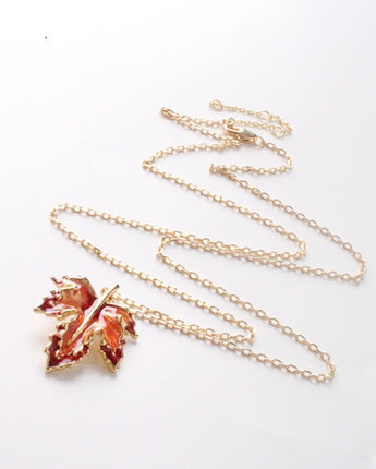 Maple Leaf Enamel Drip Glazed Long Necklace For Women