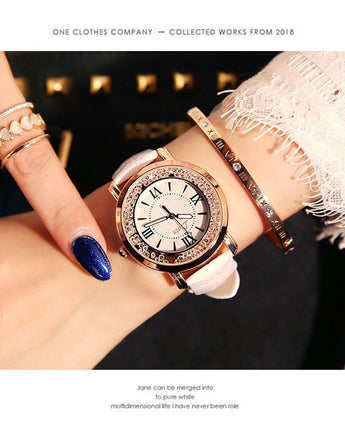 Mobile rhinestone women's watch Korean fashion trend student retro belt watch quartz watch