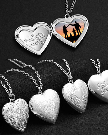 Carved Design Love Necklace Personalized Heart-shaped Photo Frame Pendant Necklace For Women Family Jewelry For Valentine's Day